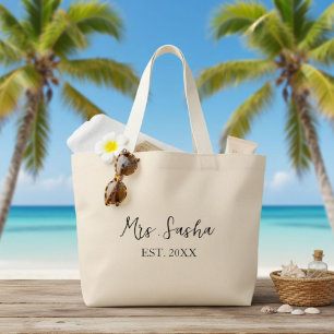 Mrs. Last Name Est Year Tote Bag Personalized Date