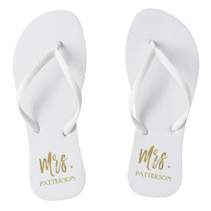 Mrs. Last Name Flip Flops with Gold Foil