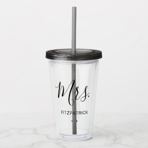 Mrs Last Name Simple Wife Bride Newlywed Acrylic Tumbler