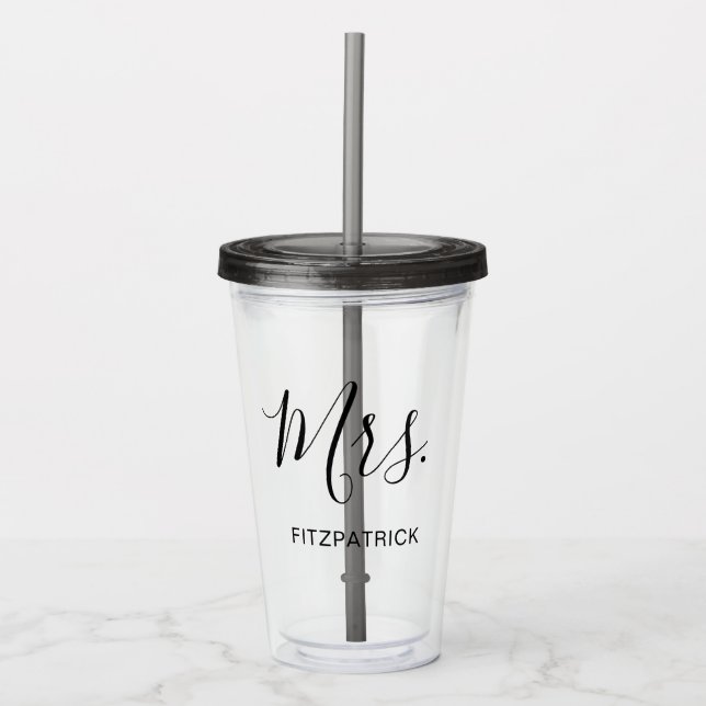 Mrs Last Name Simple Wife Bride Newlywed Acrylic Tumbler (Front)