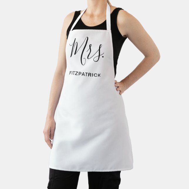 Mrs Last Name White Simple Wedding Bride Newlywed Apron (Insitu)