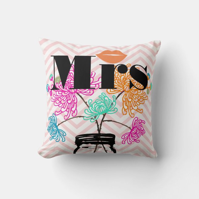 Mrs Lips Pale Pink Zig Zag Mason Jar Cushion (Front)
