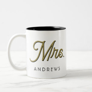 Mrs Modern Black Script Personalised Wedding  Two-Tone Coffee Mug