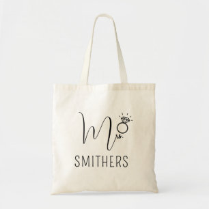 Mrs Modern Black Script Wedding Newlywed Monogram Tote Bag