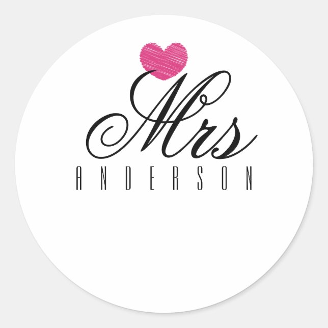 Mrs Modern Script Custom Wedding Classic Round Sticker (Front)