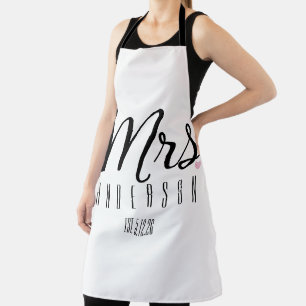 Mrs Modern Script Custom Wedding Date Newlywed Apron