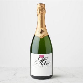 Mrs Modern Script Custom Wedding Sparkling Wine Label