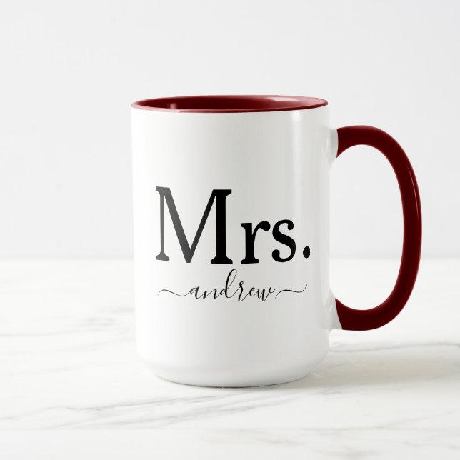 Mrs. Modern Script Monogram Wedding  Mug (Right)
