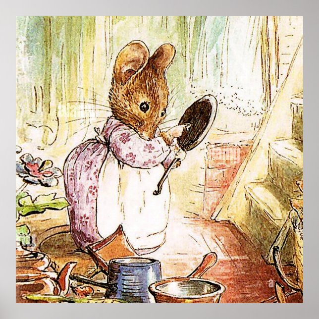 “Mrs Mouse Cleans Pots and Pans” by Beatrix Potter Poster (Front)