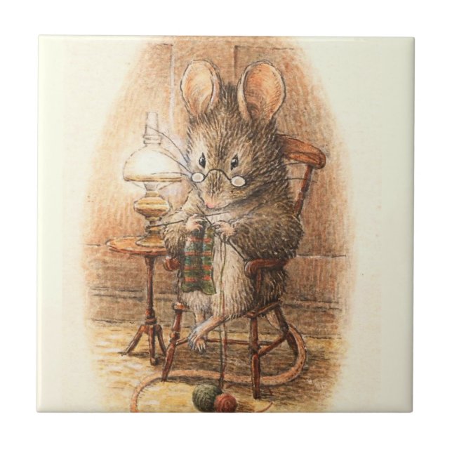 “Mrs Mouse Knitting” by Beatrix Potter Ceramic Tile (Front)