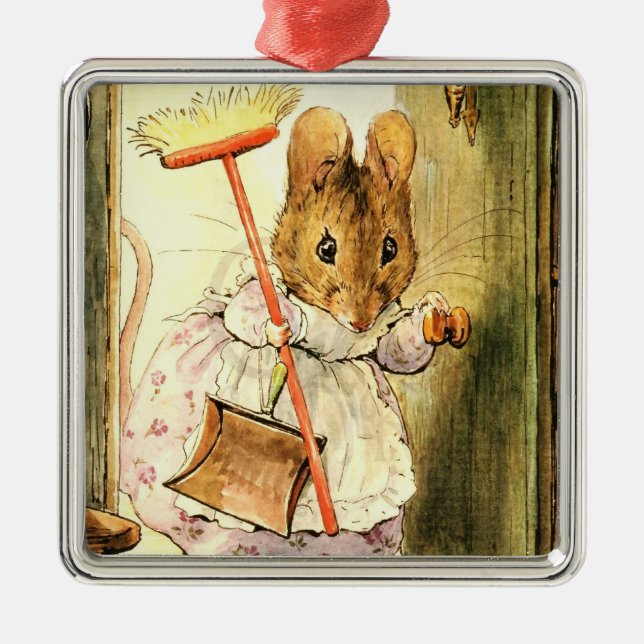 “Mrs Mouse Sweeps the Dollhouse” by Beatrix Potter Metal Ornament (Front)
