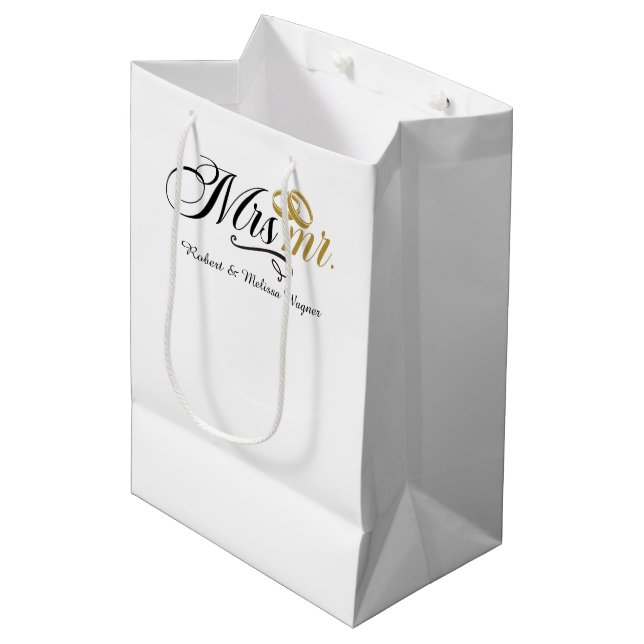 Mrs. Mr. Customisable Wedding Medium Gift Bag (Front Angled)