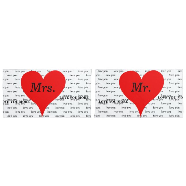 Mrs. Mr. Red Hearts Love Pillowcase (Front-Set)