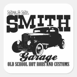 Mrs.& Mr. Smith Hot-Rod Garage Square Sticker