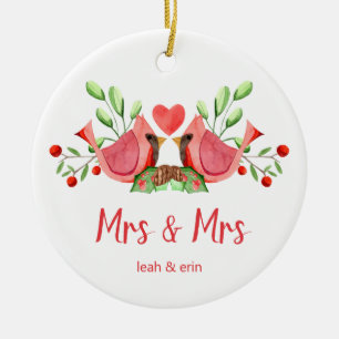 Mrs & Mrs Cardinal Lovebirds Personalized Ceramic Ornament