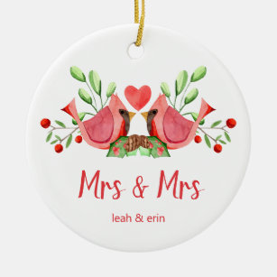 Mrs & Mrs Cardinal Lovebirds Personalized Ceramic Ornament