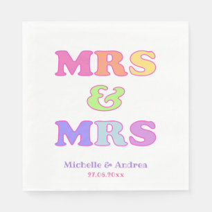 Mrs & Mrs Cute Colourful Gay Wedding Napkin