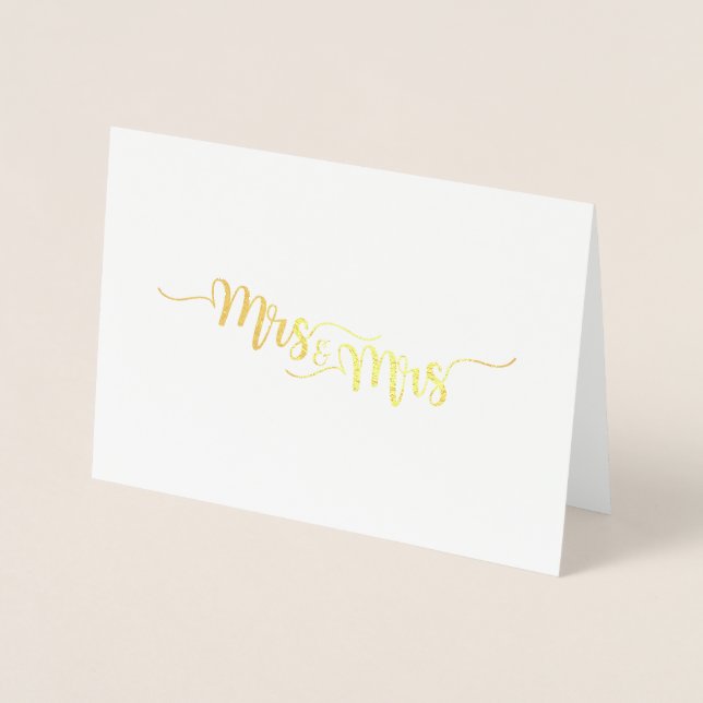Mrs. & Mrs. Etched Gold Foil Greeting Card (Front)