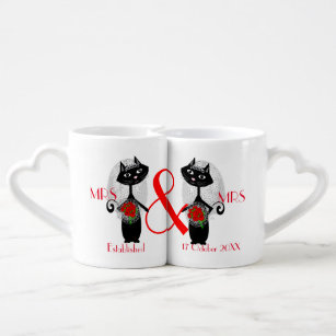 Mrs & Mrs Lesbian Couple Personalised Wedding Gift Coffee Mug Set