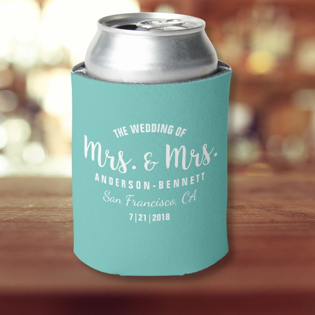 Mrs & Mrs Lesbian Couple Wedding Favour Your Colou Can Cooler (Creator Uploaded)