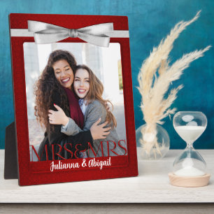 Mrs & Mrs Lesbian Gay Wedding Red Photo Plaque
