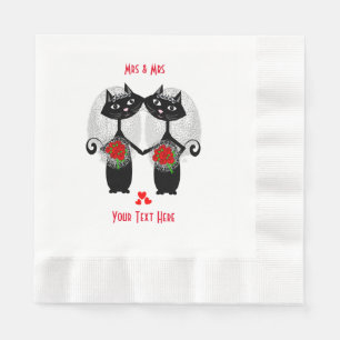 Mrs + Mrs Lesbian Marriage Cat Cute Brides Wedding Napkin