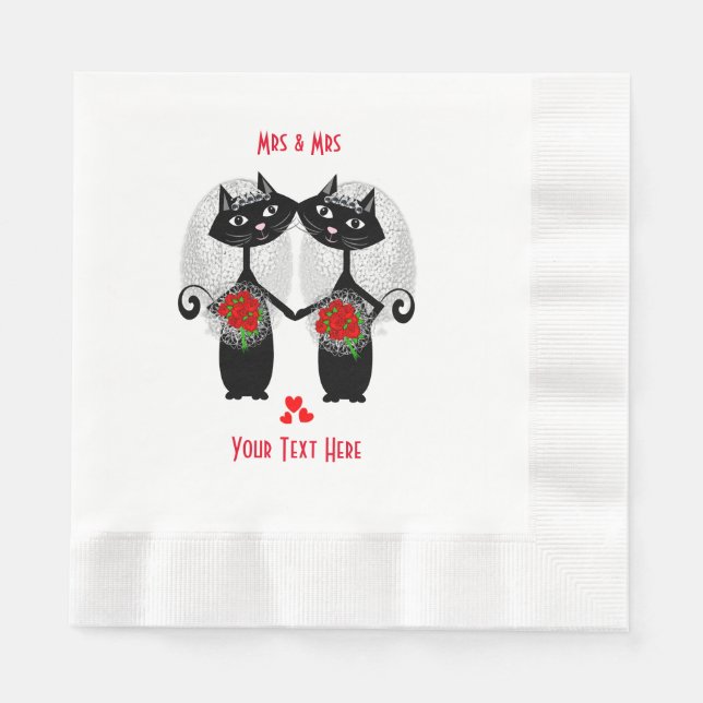 Mrs + Mrs Lesbian Marriage Cat Cute Brides Wedding Napkin (Front)