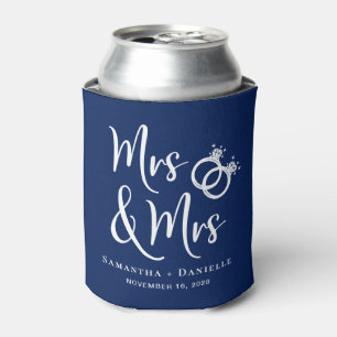 Mrs & Mrs Lesbian Navy Blue Wedding Favour Can Cooler