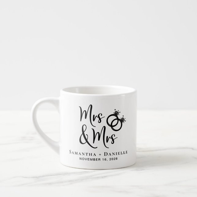 Mrs & Mrs Lesbian Wedding Favour Espresso Cup (Left)