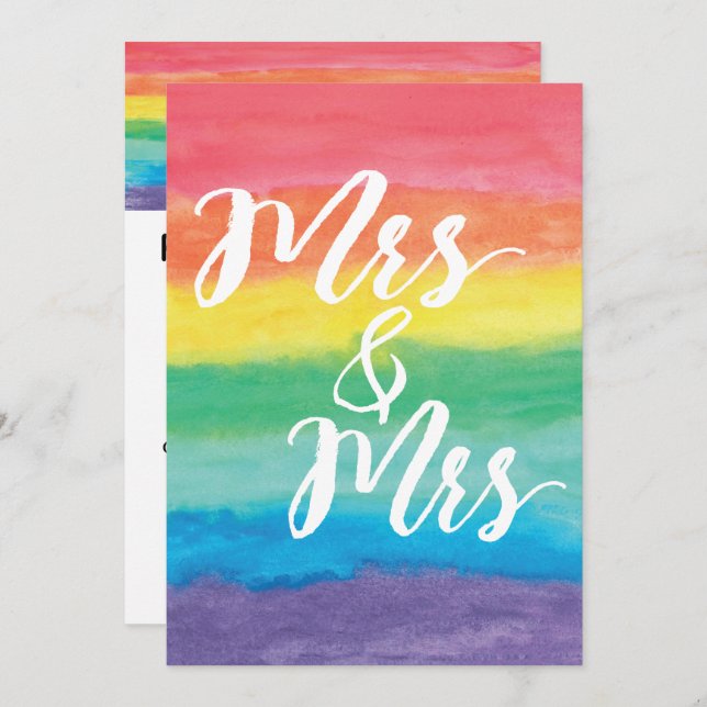 Mrs & Mrs Rainbow Lesbian Wedding Invitation (Front/Back)