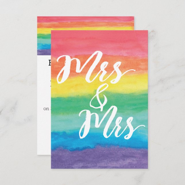 Mrs & Mrs Rainbow Lesbian Wedding Invitation (Front/Back)