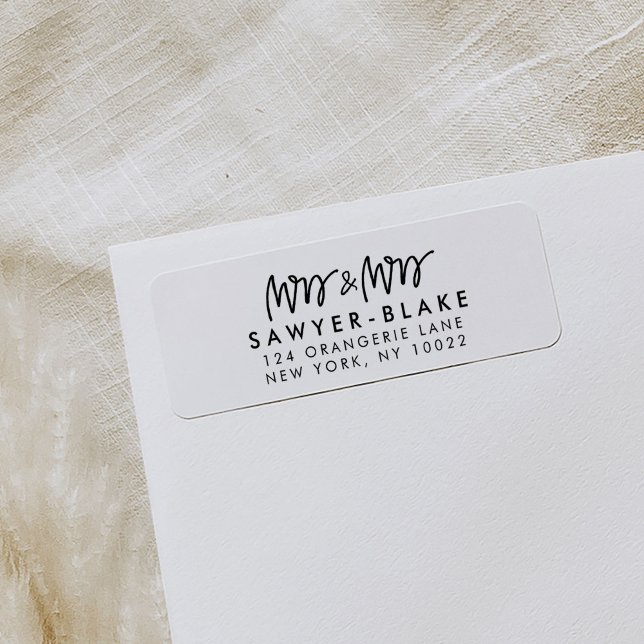 Mrs & Mrs Return Address Labels (Chic Mrs & Mrs Hand-lettered Return Address Labels)