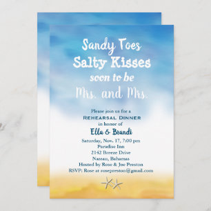 Mrs. & Mrs. Sandy Toes Rehearsal Dinner sky & sand Invitation
