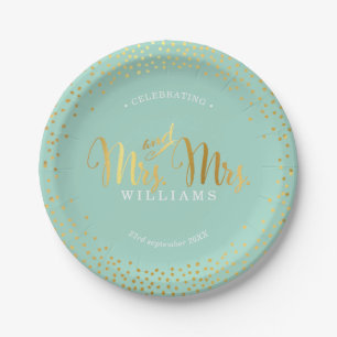 MRS & MRS STYLISH WEDDING TABLE confetti gold mint Paper Plate