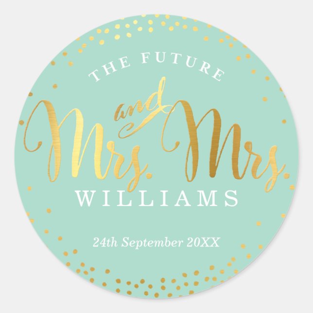 MRS & MRS WEDDING SEAL stylish gold confetti mint (Front)