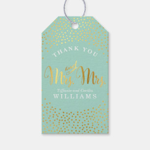 MRS & MRS WEDDING THANK YOU gold confetti mint Gift Tags