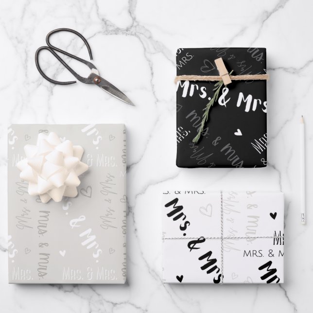 Mrs. & Mrs. Wedding Wrapping Paper Sheet (Front)