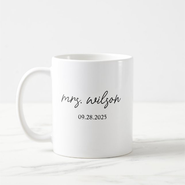 Mrs Mug Personalised Wedding Date Bride to Be Gift (Left)