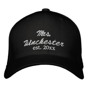 Mrs. Name Established date white custom script  Embroidered Hat