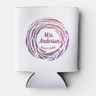 Mrs name pink mauve border since year wedding brid can cooler