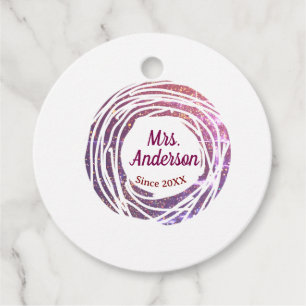 Mrs name pink mauve border since year wedding brid favour tags