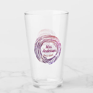 Mrs name pink mauve border since year wedding brid glass