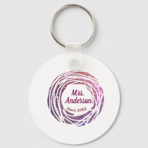 Mrs name pink mauve border since year wedding brid key ring