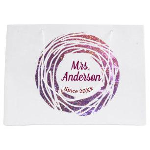 Mrs name pink mauve border since year wedding brid large gift bag