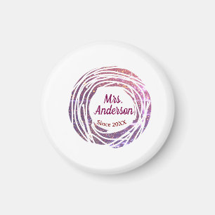 Mrs name pink mauve border since year wedding brid magnet