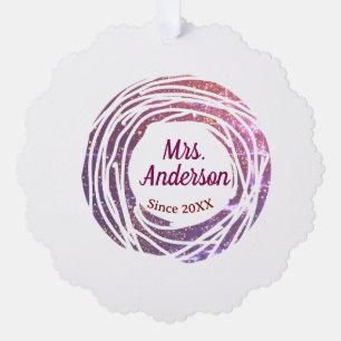 Mrs name pink mauve border since year wedding brid tree decoration card