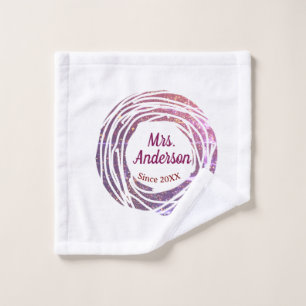 Mrs name pink mauve border since year wedding brid wash cloth