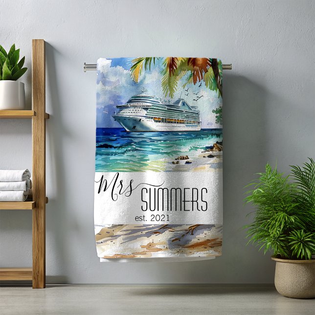 Mrs Newlywed Bride Beach Cruise  Beach Towel (Creator Uploaded)