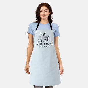 Mrs newlywed bride personalised blue apron