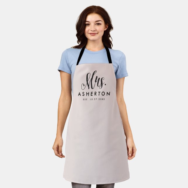 Mrs newlywed bride personalised blush pink apron (Worn)